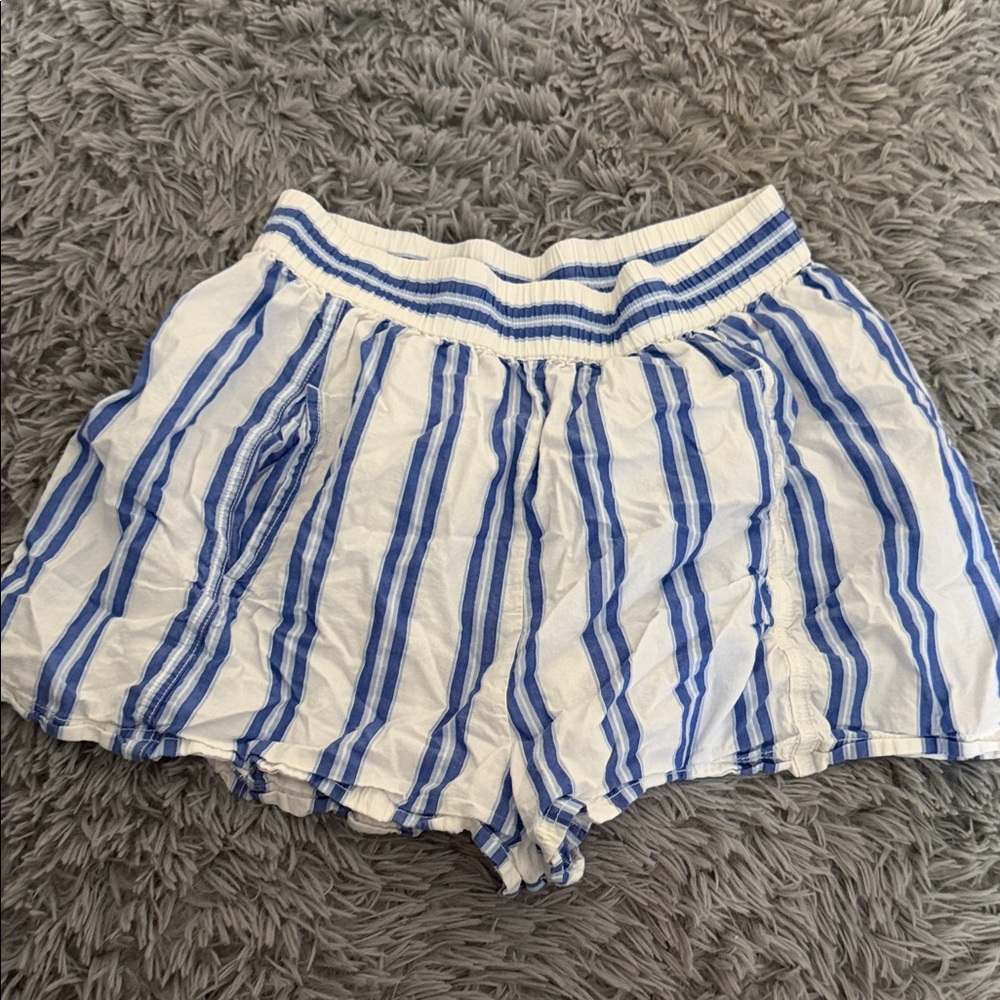 Free People White Shorts with Blue Vertical Stripes
